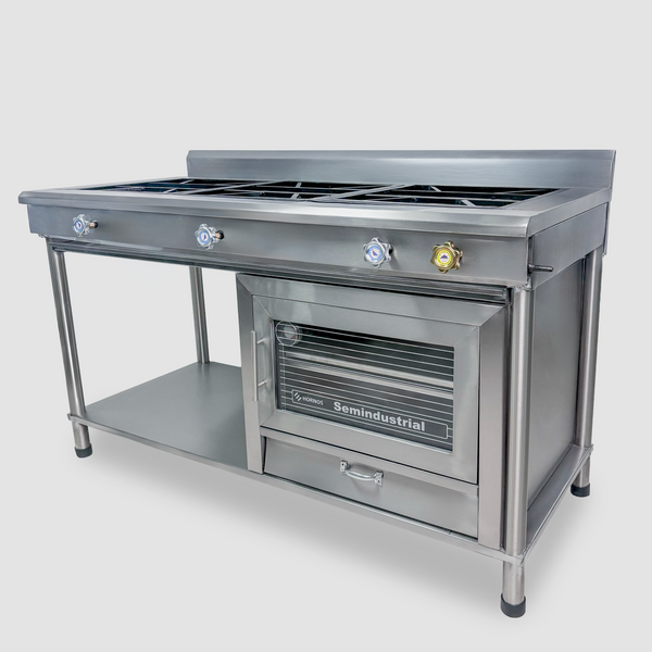 COCINA LINEAL CON HORNO - 3 QUEMADORES (ACERO)