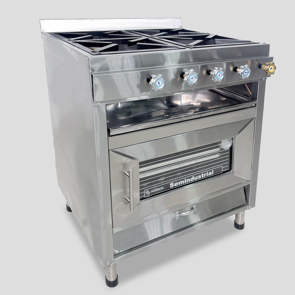 COCINA CON HORNO - 4 QUEMADORES (ACERO)