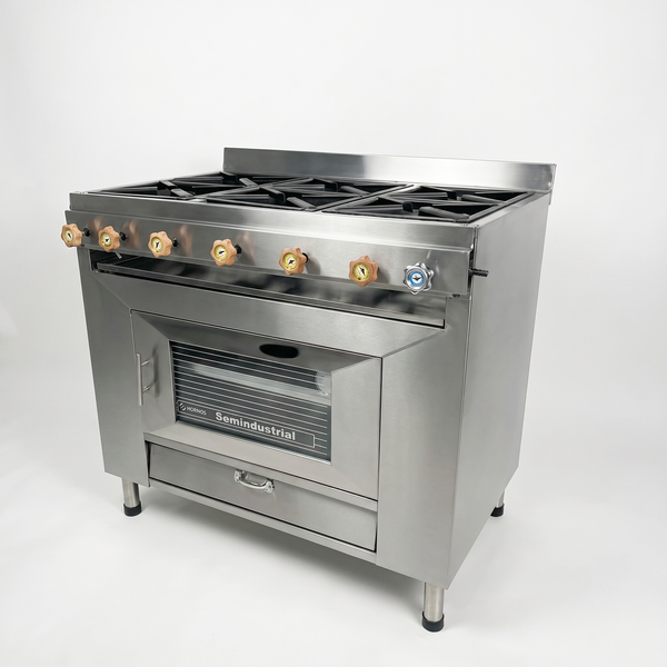 COCINA CON HORNO - 6 QUEMADORES (ACERO)